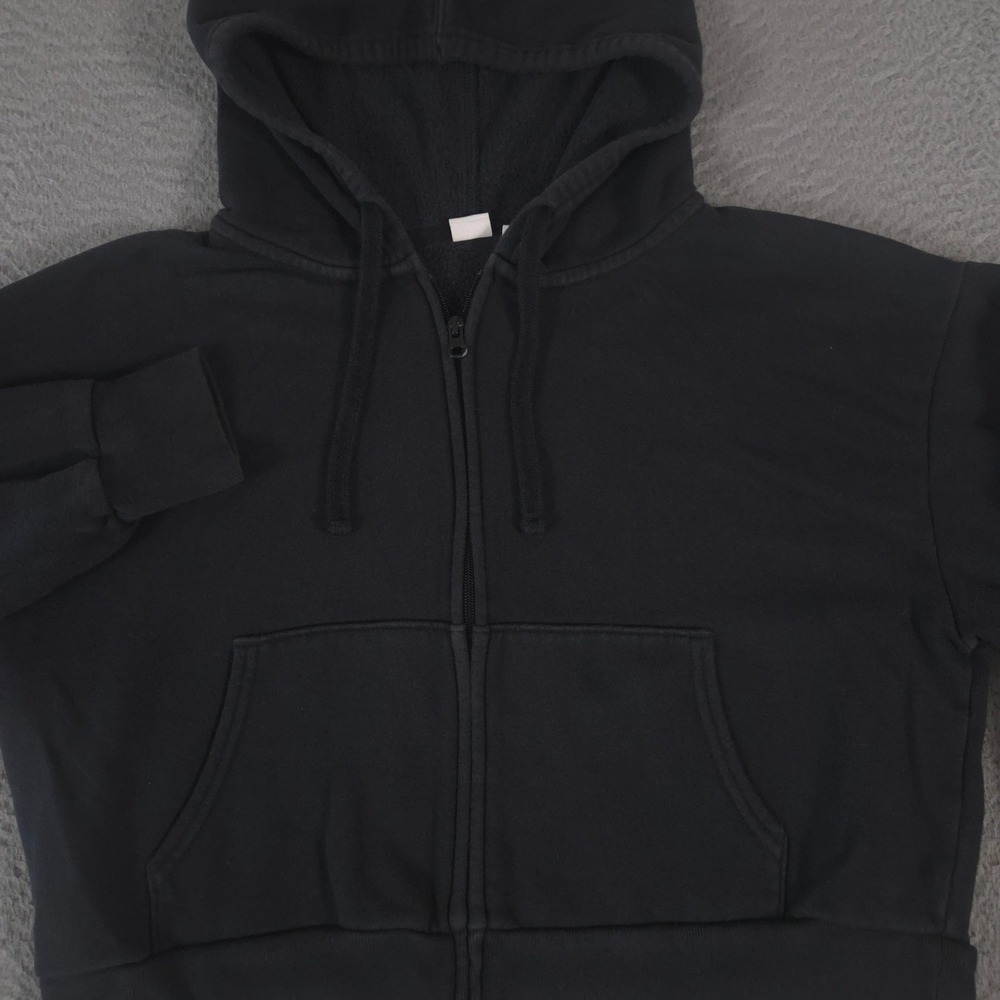 Gap Hoodie Womens Small Black Oversized Fleece Zip Up Cropped Sweatshirt Hooded